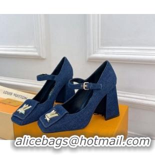 Low Price Louis Vuitton Shake Mary Janes Pumps 8.5cm in Dark Blue Denim 608036