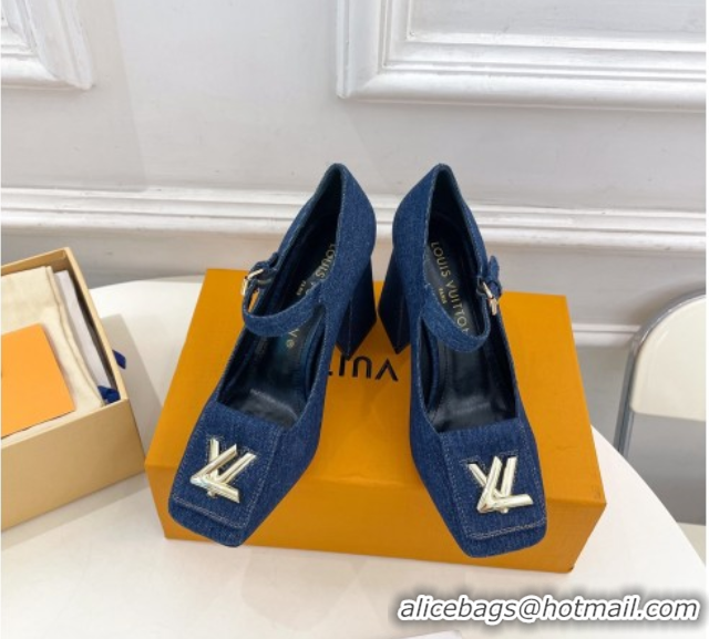 Low Price Louis Vuitton Shake Mary Janes Pumps 8.5cm in Dark Blue Denim 608036