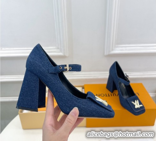 Low Price Louis Vuitton Shake Mary Janes Pumps 8.5cm in Dark Blue Denim 608036