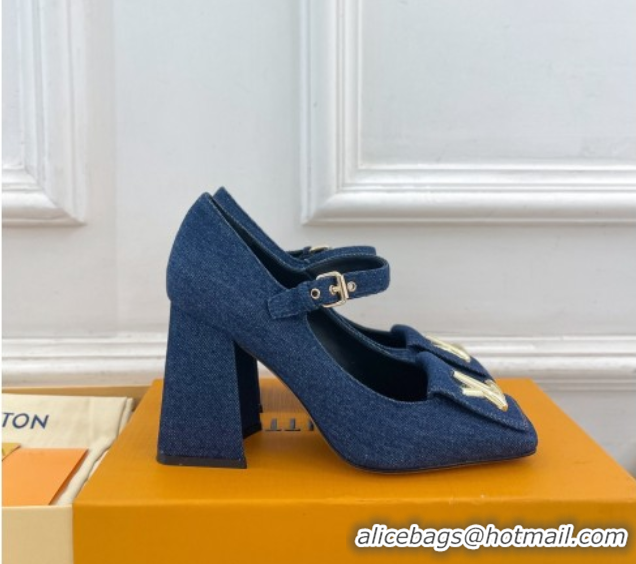 Low Price Louis Vuitton Shake Mary Janes Pumps 8.5cm in Dark Blue Denim 608036