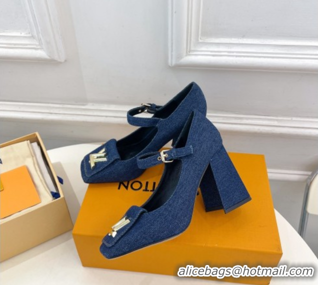 Low Price Louis Vuitton Shake Mary Janes Pumps 8.5cm in Dark Blue Denim 608036