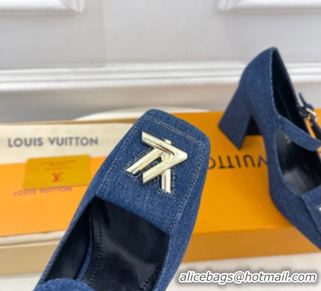 Low Price Louis Vuitton Shake Mary Janes Pumps 8.5cm in Dark Blue Denim 608036