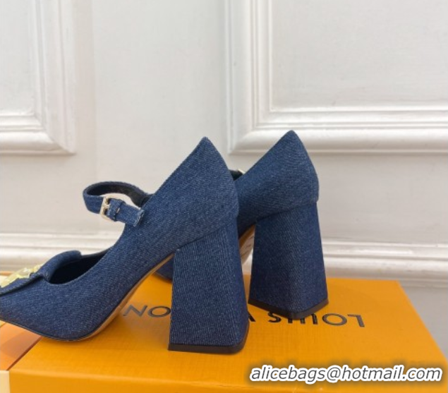 Low Price Louis Vuitton Shake Mary Janes Pumps 8.5cm in Dark Blue Denim 608036