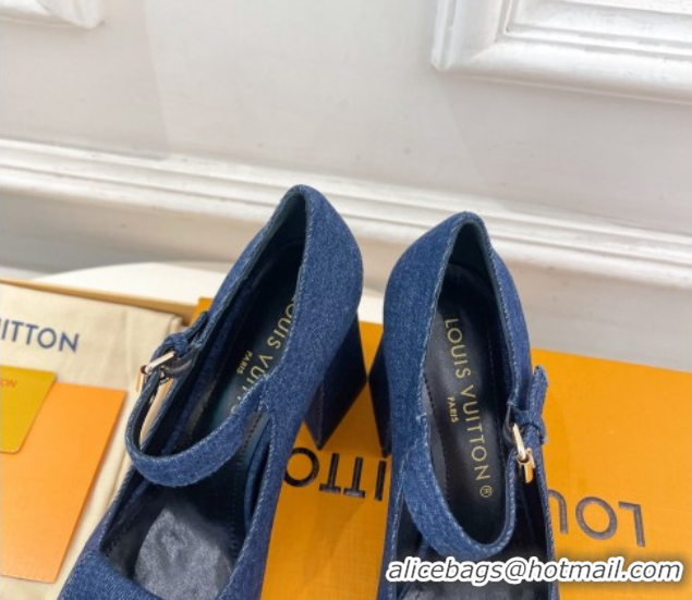 Low Price Louis Vuitton Shake Mary Janes Pumps 8.5cm in Dark Blue Denim 608036