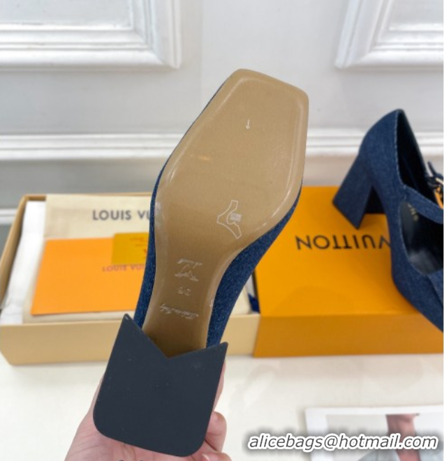 Low Price Louis Vuitton Shake Mary Janes Pumps 8.5cm in Dark Blue Denim 608036