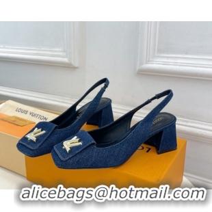 Good Taste Louis Vuitton Shake Slingback Pumps 5.5cm in Dark Blue Denim 608037