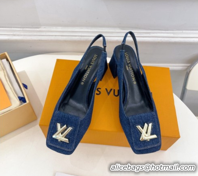 Good Taste Louis Vuitton Shake Slingback Pumps 5.5cm in Dark Blue Denim 608037