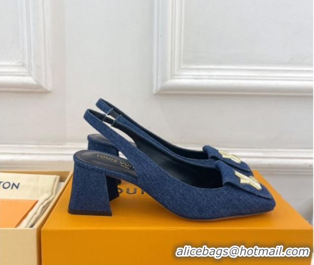 Good Taste Louis Vuitton Shake Slingback Pumps 5.5cm in Dark Blue Denim 608037