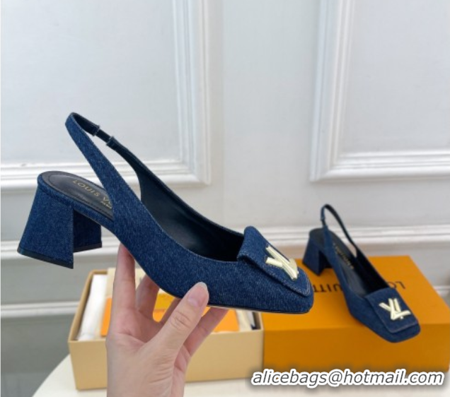 Good Taste Louis Vuitton Shake Slingback Pumps 5.5cm in Dark Blue Denim 608037