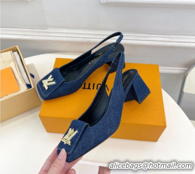 Good Taste Louis Vuitton Shake Slingback Pumps 5.5cm in Dark Blue Denim 608037