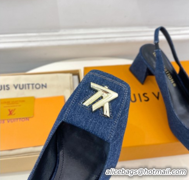 Good Taste Louis Vuitton Shake Slingback Pumps 5.5cm in Dark Blue Denim 608037