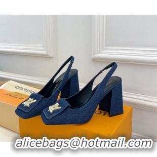 Comfortable Louis Vuitton Shake Slingback Pumps 8.5cm in Dark Blue Denim 608038