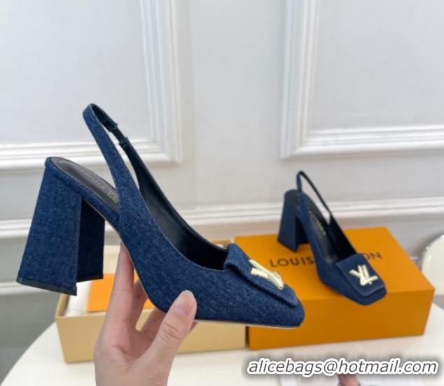 Comfortable Louis Vuitton Shake Slingback Pumps 8.5cm in Dark Blue Denim 608038