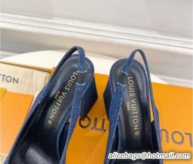 Comfortable Louis Vuitton Shake Slingback Pumps 8.5cm in Dark Blue Denim 608038