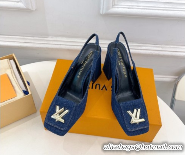 Comfortable Louis Vuitton Shake Slingback Pumps 8.5cm in Dark Blue Denim 608038