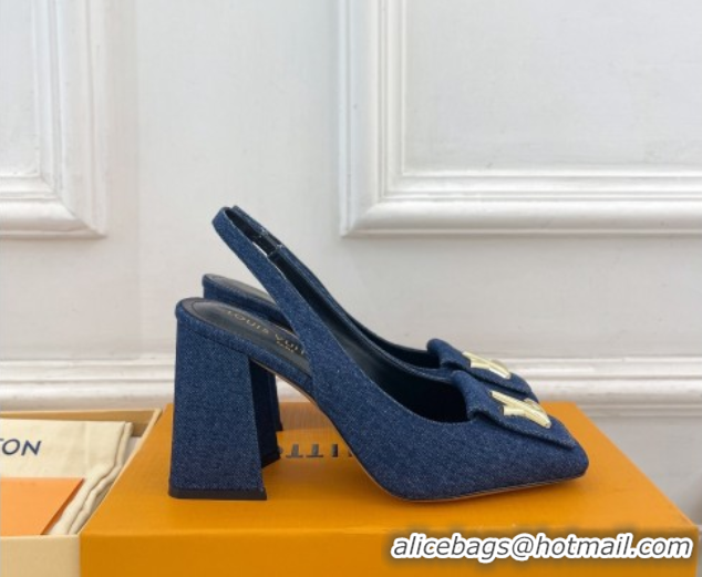 Comfortable Louis Vuitton Shake Slingback Pumps 8.5cm in Dark Blue Denim 608038