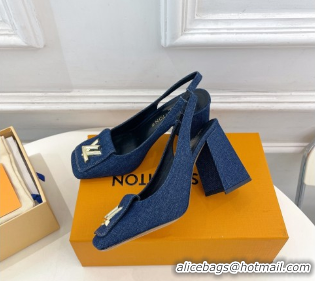 Comfortable Louis Vuitton Shake Slingback Pumps 8.5cm in Dark Blue Denim 608038