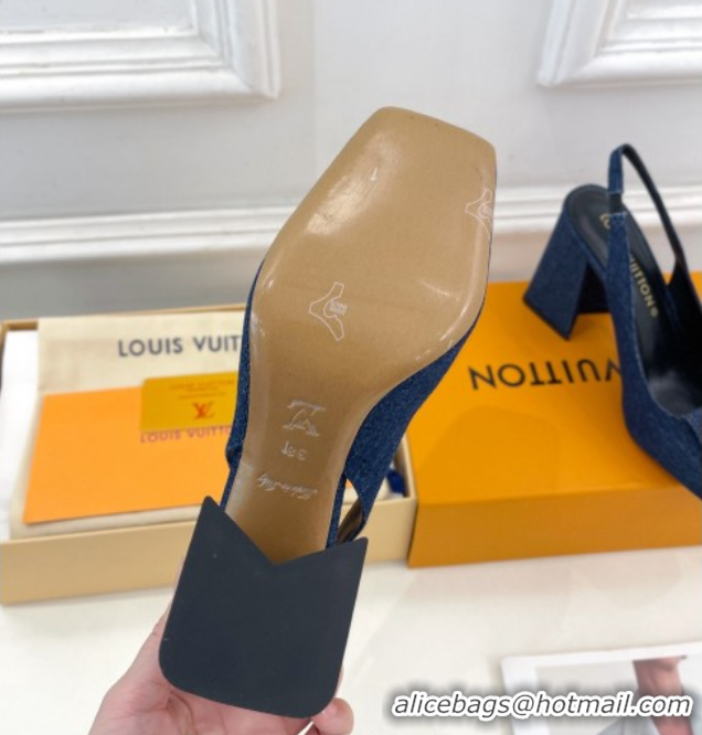 Comfortable Louis Vuitton Shake Slingback Pumps 8.5cm in Dark Blue Denim 608038