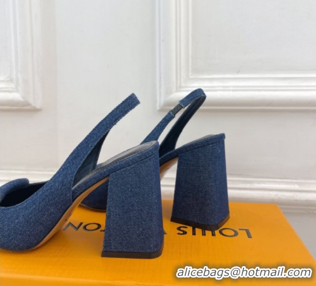 Comfortable Louis Vuitton Shake Slingback Pumps 8.5cm in Dark Blue Denim 608038