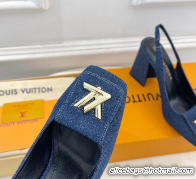 Comfortable Louis Vuitton Shake Slingback Pumps 8.5cm in Dark Blue Denim 608038