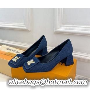 Charming Louis Vuitton Shake Low Heel Pumps 5.5cm in Dark Blue Denim 608039