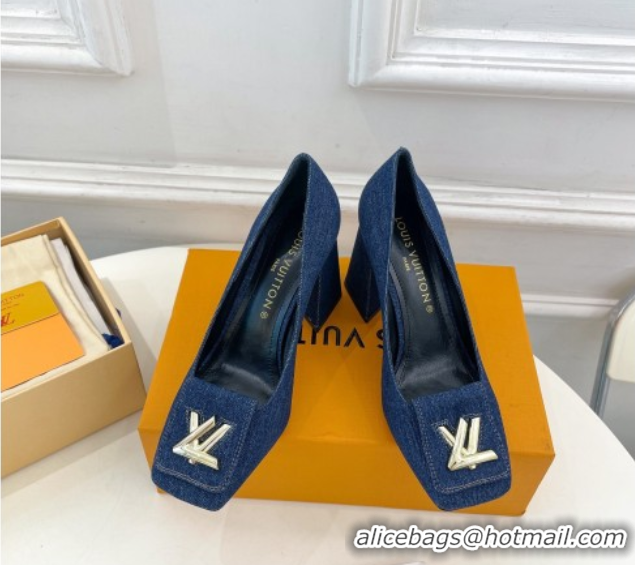 Charming Louis Vuitton Shake Low Heel Pumps 5.5cm in Dark Blue Denim 608039