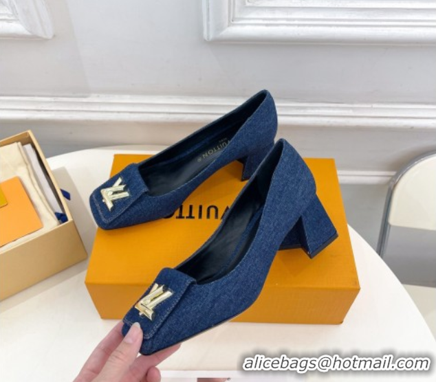 Charming Louis Vuitton Shake Low Heel Pumps 5.5cm in Dark Blue Denim 608039