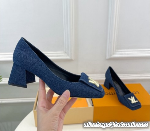 Charming Louis Vuitton Shake Low Heel Pumps 5.5cm in Dark Blue Denim 608039