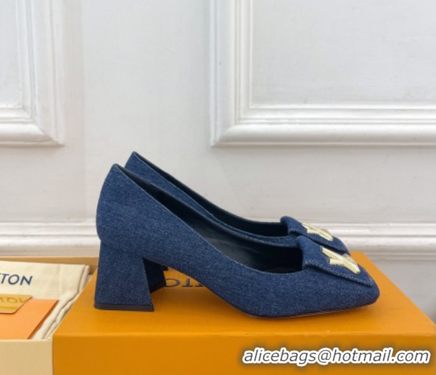 Charming Louis Vuitton Shake Low Heel Pumps 5.5cm in Dark Blue Denim 608039