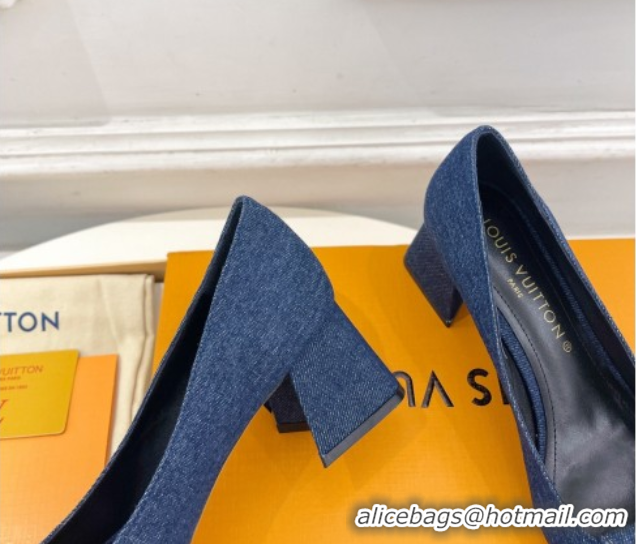 Charming Louis Vuitton Shake Low Heel Pumps 5.5cm in Dark Blue Denim 608039