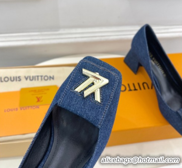 Charming Louis Vuitton Shake Low Heel Pumps 5.5cm in Dark Blue Denim 608039