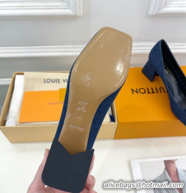 Charming Louis Vuitton Shake Low Heel Pumps 5.5cm in Dark Blue Denim 608039