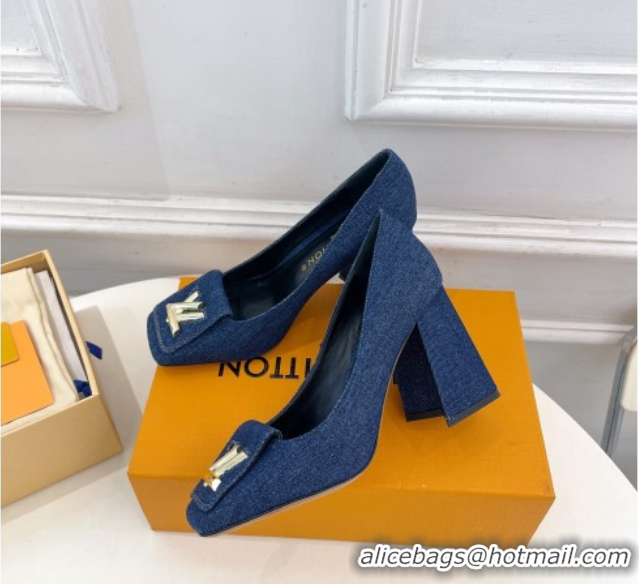 Shop Louis Vuitton Shake High Heel Pumps 8.5cm in Dark Blue Denim 608040