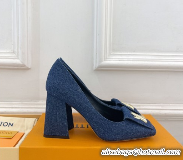 Shop Louis Vuitton Shake High Heel Pumps 8.5cm in Dark Blue Denim 608040