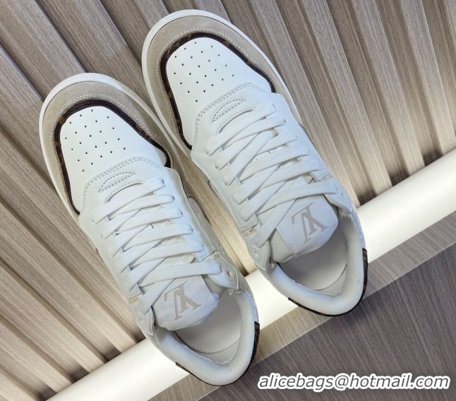 Top Grade Louis Vuitton LV Stadium Sneakers in Monogram Leather and Suede White/Grey 608042