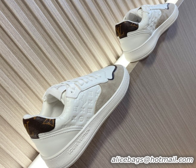 Top Grade Louis Vuitton LV Stadium Sneakers in Monogram Leather and Suede White/Grey 608042