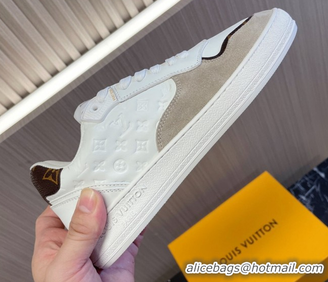 Top Grade Louis Vuitton LV Stadium Sneakers in Monogram Leather and Suede White/Grey 608042