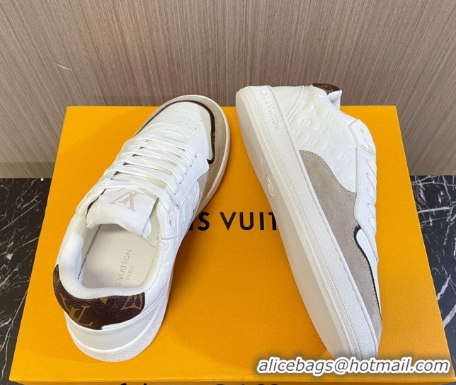 Top Grade Louis Vuitton LV Stadium Sneakers in Monogram Leather and Suede White/Grey 608042