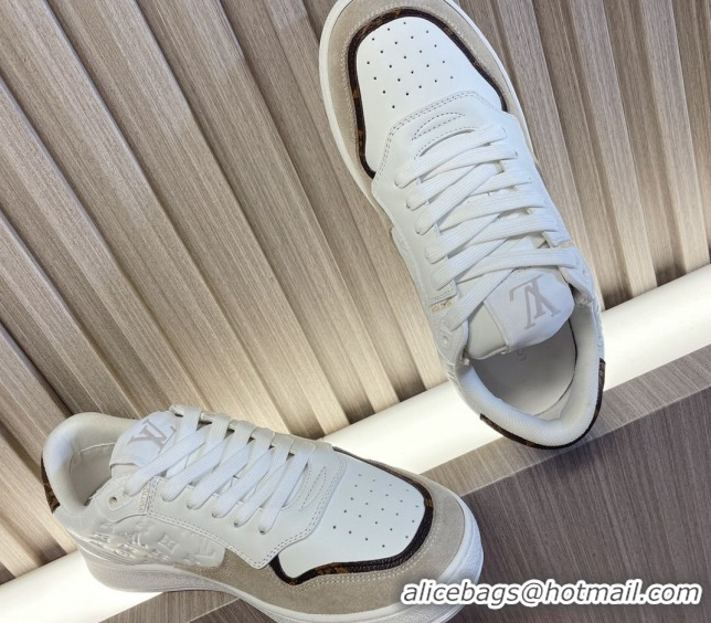 Top Grade Louis Vuitton LV Stadium Sneakers in Monogram Leather and Suede White/Grey 608042