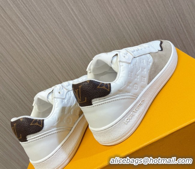 Top Grade Louis Vuitton LV Stadium Sneakers in Monogram Leather and Suede White/Grey 608042