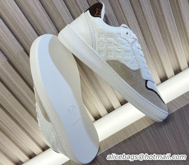 Top Grade Louis Vuitton LV Stadium Sneakers in Monogram Leather and Suede White/Grey 608042