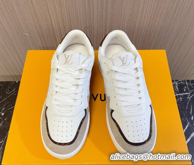 Top Grade Louis Vuitton LV Stadium Sneakers in Monogram Leather and Suede White/Grey 608042