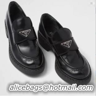 Buy Discount Prada Chocolate Brushed Leather Loafers PA8486 Black