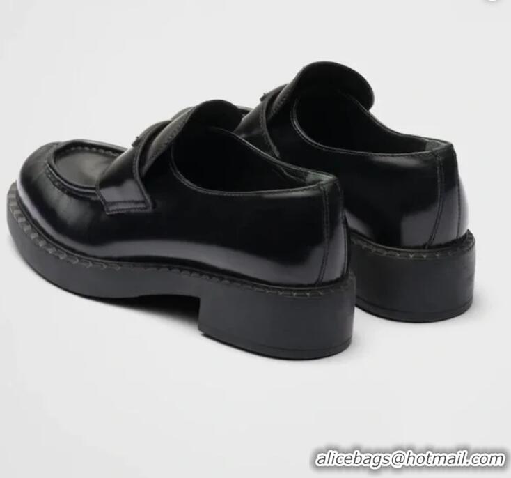 Buy Discount Prada Chocolate Brushed Leather Loafers PA8486 Black