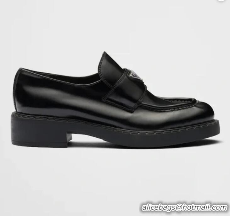 Buy Discount Prada Chocolate Brushed Leather Loafers PA8486 Black