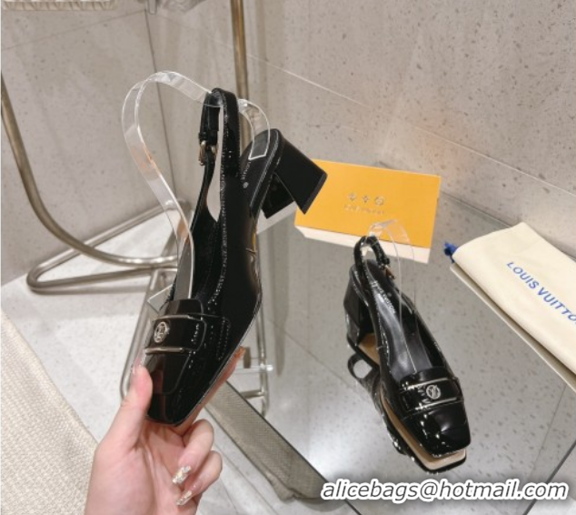 Big Discount Louis Vuitton Moonlight Slingback Pump 4.5cm in Patent Leather Black 611010