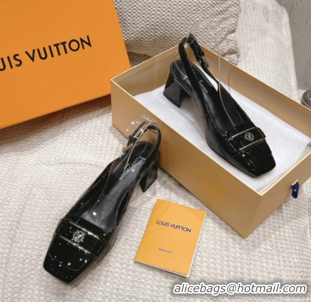 Big Discount Louis Vuitton Moonlight Slingback Pump 4.5cm in Patent Leather Black 611010