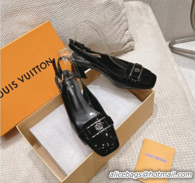 Big Discount Louis Vuitton Moonlight Slingback Pump 4.5cm in Patent Leather Black 611010