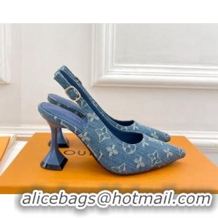 Durable Louis Vuitton Monogram Denim Slingback Pump 8.5cm Blue 611011