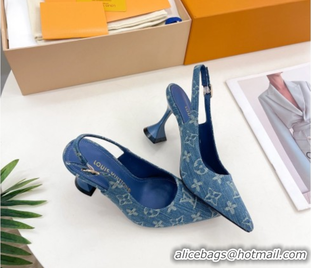 Durable Louis Vuitton Monogram Denim Slingback Pump 8.5cm Blue 611011